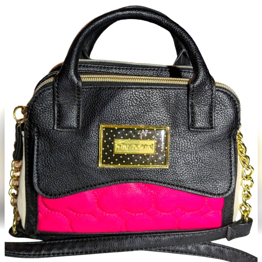 Betsey Johnson Borsa Demi Satchel Con Sciarpa – Tracolla Rimovibile – Due Scomparti – PU – Design Accessoriato